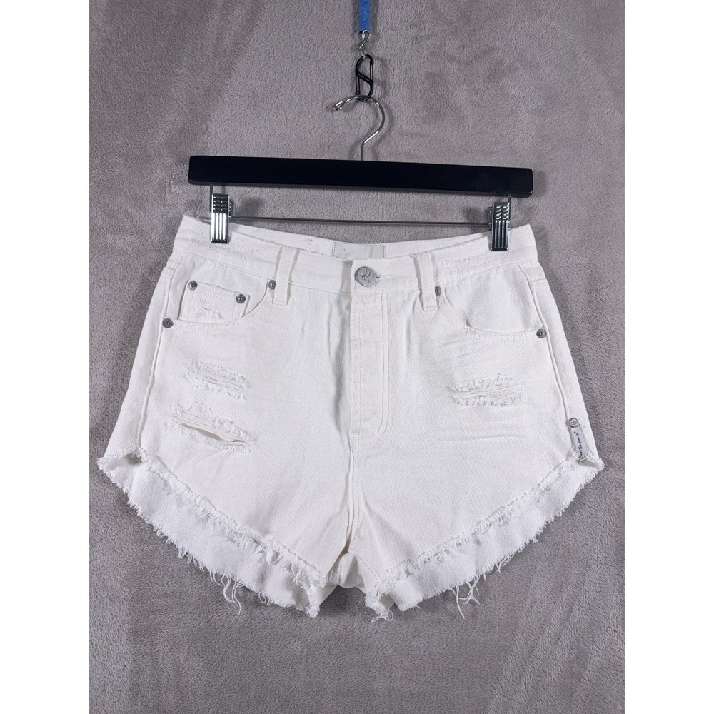One Teaspoon Outlaws Denim Shorts Womens Size 24 White Distressed Frayed Raw Hem